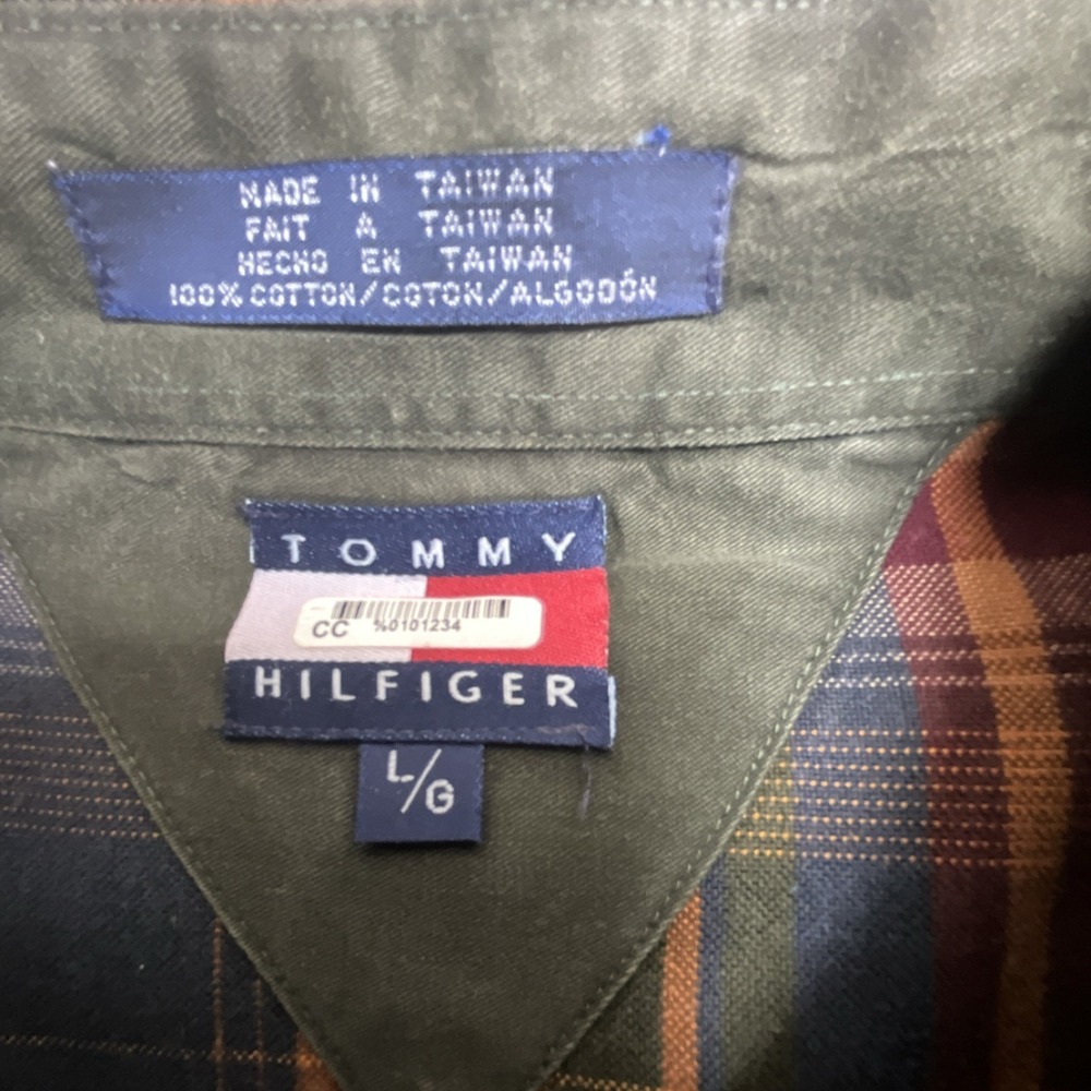 Tommy Hilfiger Men's Multicolor Brown Navy Plaid Long Sleeve Button-Down Shirt L - Picture 4 of 9